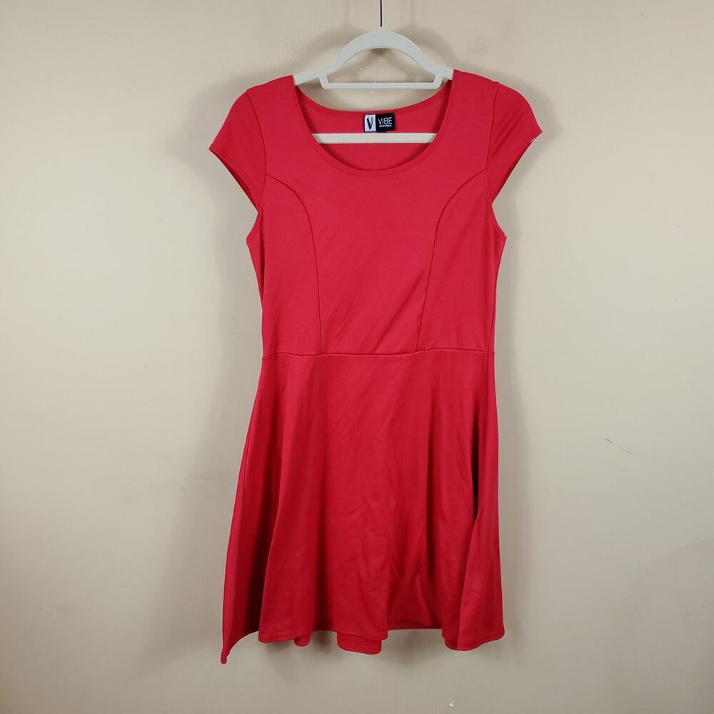 Vibe Sportswear Red Cap Sleeves Fit and Flare Dress Size M